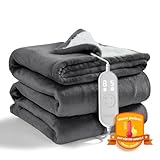 CELESTA Wärmedecke Heizdecke mit Abschaltautomatik, Heizdecke 160x120, 9 Heizstufen 1-9H Timer Auto-Aus, Wärme Decke Flanell-Sherpa, Maschinenwaschbar - für Sofa, Bett und Büro, Dunkelgrau