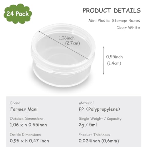 Image of 24 Pack 0.17 oz Round Plastic Containers (1.06 x H0.55 inch) Clear Bead Storage Containers for Fishing Tackle with Label Stickers, Craft, Beads, Jewelry, Small Parts
