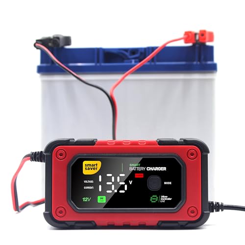Image of Smart Saver Car Battery Charger, 12V 7A Smart Battery Charger for Cars, Bikes, Trucks Batteries and Maintainer with Repair Mode Compatible with LiFePO4, SLA, Gel, AGM and Wet Cell Batteries