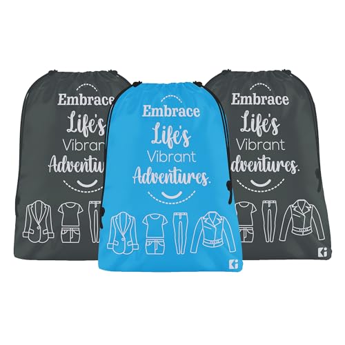 Image of Kuber Industries Pack of 3 Cloth Storage Bag | Travel Parachute Cloth Bag | Waterproof Garments Cover | Storage Organizer | Storage Organizer for Clothing-Travel | Medium | Sky Blue & Grey