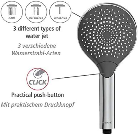WENKO Watersaving Chrome Universal Handheld Shower Head with Water Saving System and 3 Jet Types, Silver, 12 x 0 x 12 cm - Image 5