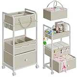 Cidaziya 2In1 Baby Diaper Caddy Organizer and Storage, 3 Tier Rolling Cart with Drawer, Detachable Dividers, Mobile Utility Cart Baby Dresser Clothes Organizer for Crib, Bedroom, Art & Craft Storage