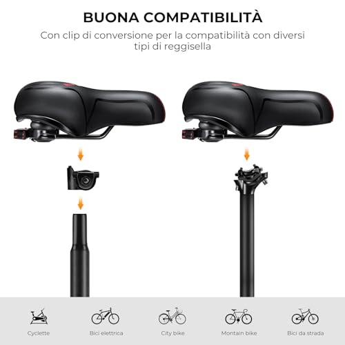 Youngdo Sella Bici Comoda, Sella Bici Con Luce Posteriore, Sellino Bici Morbido, Ergonomica, Uomo Donna Sella Bicicletta, Impermeabile, Per Cyclette/City Bike/Montain Bike/Ebike - 6