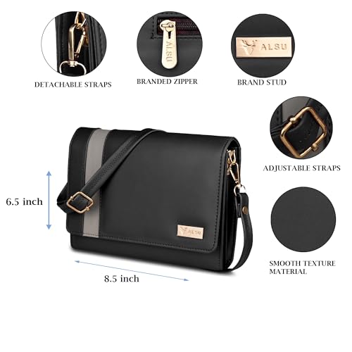 Image of ALSU Women's trendy Sling Bag | handbag | purse | crossbody bag| deattachable straps | adjustable straps |card slots side bag| phone pocket