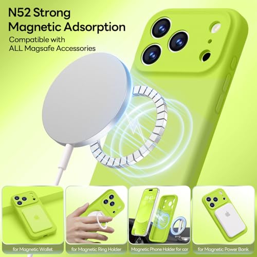 Image of LOVE 3000 Designed for iPhone 17 Pro Max Case, Premium Silicone [Compatible with Magsafe][Soft Anti-Scratch Microfiber Lining] Shockproof Protective Phone Case for Men Women 6.9 inch, Fluorescent Green