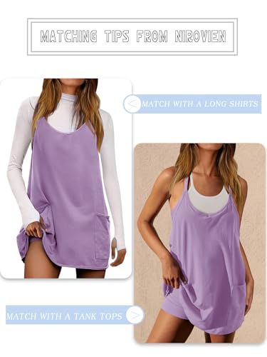 Image of Nirovien Womens Tennis Dress Workout Mini Dress with Shorts Sleeveless Spaghetti Straps Golf Athletic Dresses