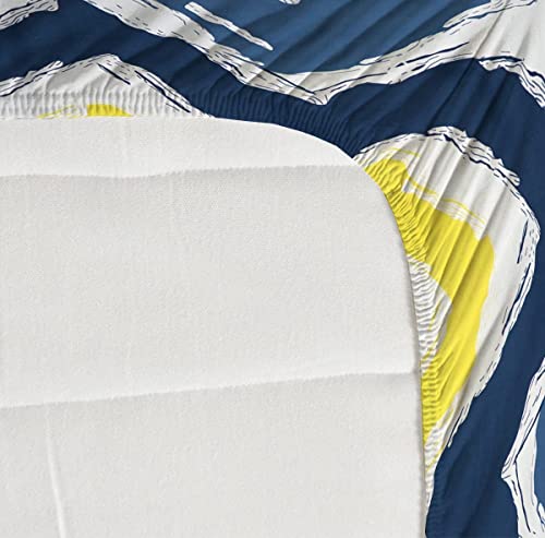 Image of NEW LEAF Premium Cotton Elastic Fitted Bedsheets with 2 King Size Pillow Covers | Double Bed with All Around Elastic 180 TC Supersoft | Size - 72 King Sizex78+10 inches | Navy Lemon Wave
