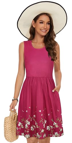 Image of elescat Summer Dresses for Women Casual Sleeveless Tshirt Beach Flowy Tank Sundresses with Pockets