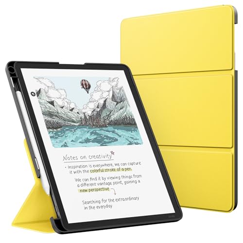 Image of MoKo Stand Case for 11 inch Kindle Scribe (3rd Generation -2025) & Kindle Scribe Colorsoft (1st Generation 2025) - Premium Leather Trifold Stand Cover with Pen Holder, Auto Sleep /Wake, Light Yellow