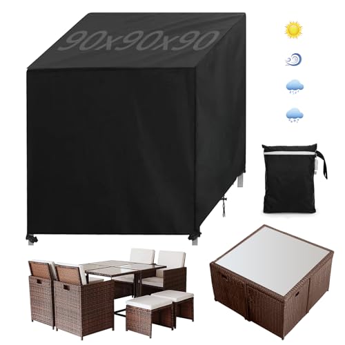 Onlyesh Funda para Muebles de Jardín Exterior, Tela Oxford 420D, Impermeable, Anti Viento, Anti UV, Protectora Mesa, 90x90x90cm