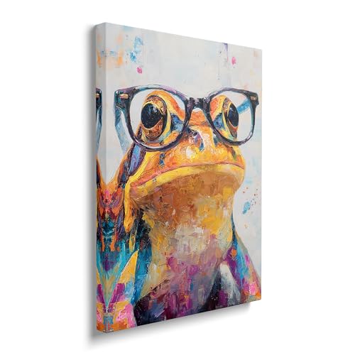 Colorful Frog Canvas Wall Art Funny Painting Wall Decor Artwork 12x16"