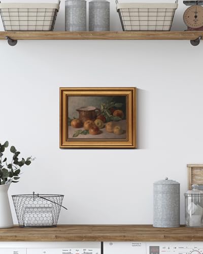 Image of HUARCEY Gold Framed Vintage Wall Art for Living Room Harvest Apples Still Life Oil Painting Artwork Shelf Decor Abstract Picture Canvas Print Farmhouse Fruit Wall Decor Bedroom Kitchen Bathroom 8 inchx10 inch
