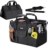TICONN Heavy Duty Tool Bag with Multi-Pockets, Portable Tool Box Organizer Storage Bag, with Adjustable Shoulder Strap and Ergonomic Handle (Black, 14