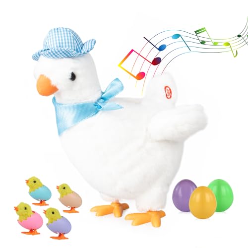 Image of Plush Electric Stuffed Laying Egg Chicken Toy Doll with Sound Music Easter for Boys Girls