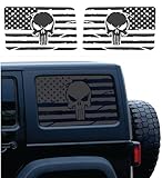 Compatible with Jeep Wrangler JK & JKU (4 Door) 2011 – 2018 | Precut American Flag Window Decals | Both Side | Proudly Made in The US | Matte Black (Punisher US Flag)