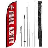 LookOurWay Feather Flag Pole Kit - 12 Feet Tall Advertising Flag Banner with Fiberglass Pole Kit and Ground Spike for Business Promotion - Pet Flags - Animal Hospital (10M1200117)