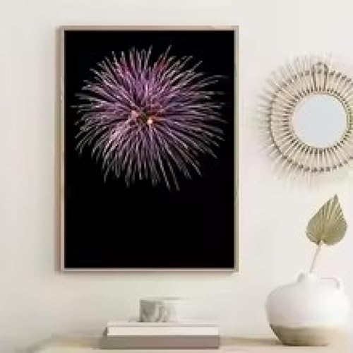 Toile abstraite feux d'artifice colorés 60x90 cm avec cadre noir pour décoration murale de salon