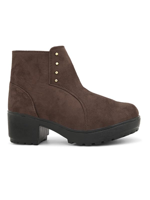Image of XE Looks 100% Vegan Leather Women's Black Suede Ankle Boots for Women | Chunky Heel with Decorative Studs | Comfortable & Stylish Winter Boots For Girls & Women