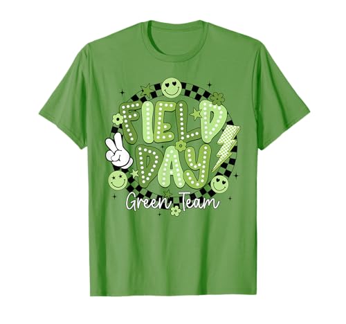 Field Day Green Team Retro Competition Smile Face Lightning T-Shirt