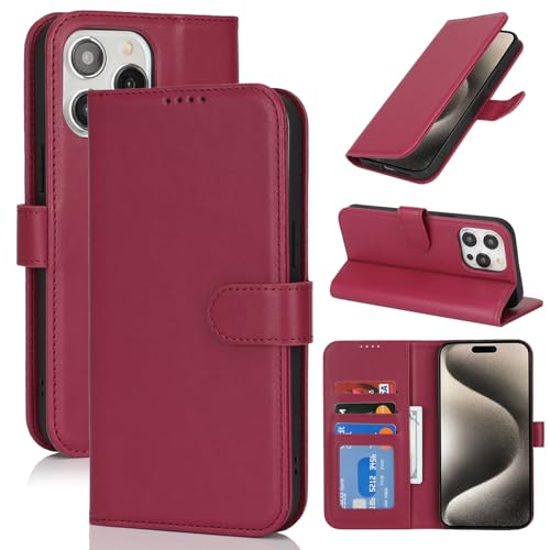 Image of for iPhone 15 Pro Max Case Wallet with Card Holder,for iPhone 15 Pro Max Wallet Case for Women Men,PU Leather Shockproof Magnetic Buckle Stand Flip Phone Case-Red