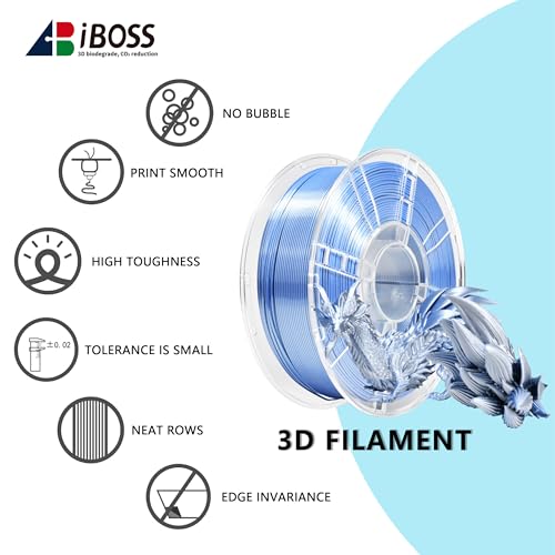 Image of iBOSS Dual Silk Metallic Blue Silver Shiny PLA+ Filament, 1KG 3D Printing Material with 1.75mm High Diameter Accuracy+ /-0.02mm, Neatly Wound Silk PLA Plus Widely Support for FDM 3D Printers