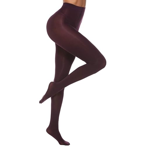 MANZI Women's Solid Color Semi Opaque Footed Tights Soft Stretch Pantyhose
