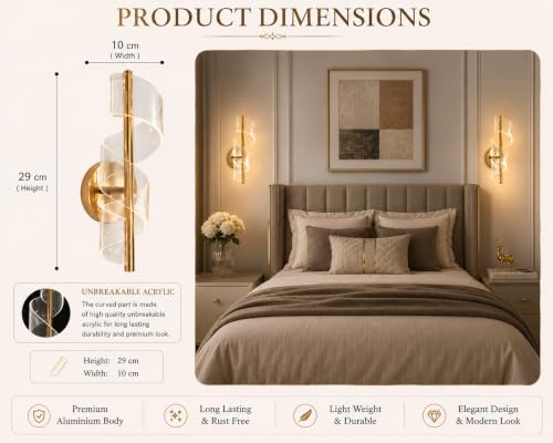 Image of FILLISKA Luxurious Acrylic Crystal Wall Lamp with Adjustable Colour Changing Function, Elegant Finish (FrenchGold Twister-3022)