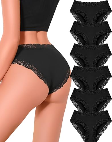 ALL OF SHE Womens Cotton Underwear Cheeky Bikini Panties Sexy Lace Briefs Soft Stretch Lingerie for...