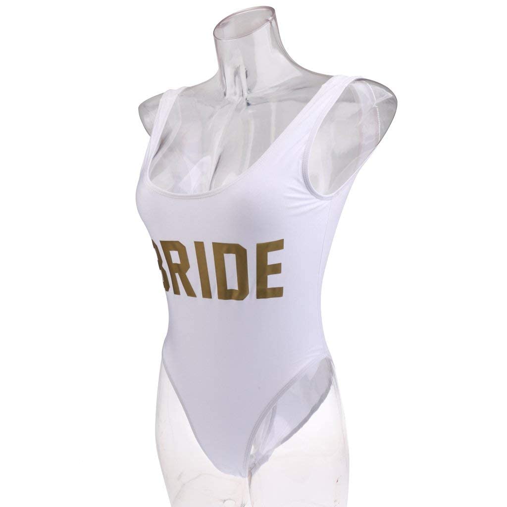 Zalati Donna One Piece Costume da Bagno Sposa Lettera Stampa Alto Taglio Bikini