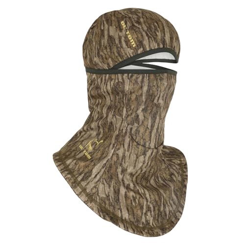 Drake Waterfowl Mens OlTom Early Bird Facemask - Hunting Breathable Stretch Sun Protection Camo Full Face Headcover Balaclava Mossy Oak Bottomland