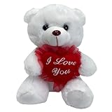 Numyawl Soft LED Light Up Teddy Bear with Heart - I Love You Teddy Bear Plush Toy, Perfect Mother's Day Stuffed Animal, Valentines, Birthday Gifts for Mom Girlfriend Kids Girls, White, 8 Inches