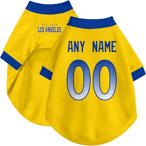 Image of Los Angeles R Dog Clothes Jersey Style Personalized Pet T Shirt with Custom Name Number for Small Medium Large Dogs