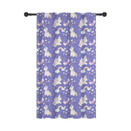 YONGFOTO Rideaux Licorne Arc-en-Ciel pour Chambre Fille, Violet Doux Nuages Sucette Conte De Fées Voilage Filtrant La Lumière avec Passe-Tringle pour Chambre...