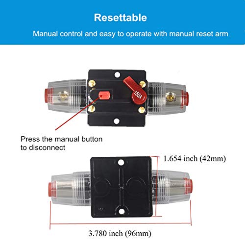 Wohhom 30A 40A 50A 60A 80A 100A 150A Audio Circuit Breaker Auto Car Stereo Inline Fuse Holders Inverter, Manual Reset 12V-24V Dc For Automotive Marine Boat Audio System Protection (50A) #TOP3