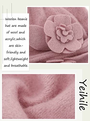 French Beret Pink Floral Beret Beanie Wool Beret Hat Prom Cloche Lady Winter Warm Hat For Women #TOP4