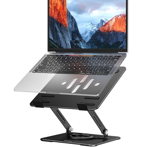 Image of BESIGN Laptop Stand with 360 Rotating Base, Ergonomic Adjustable Notebook Riser, Foldable Computer Holder Compatible with 10-14 inch Laptops, LS11 Black