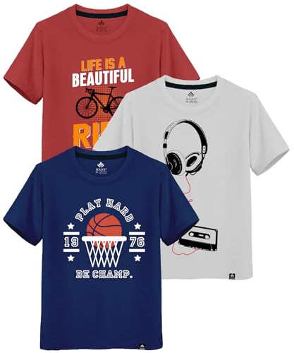 Image of RAAX Boys T Shirts Combo Pack of 3 | 100% Cotton Graphic Printed Half Sleeve Round Neck Tshirts for Kids Boys 2-16 Years | Regular Fit Casual