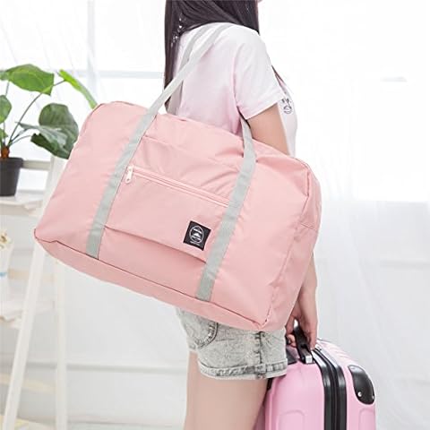 Axgo Folding Travel Duffel Bag Packable Light Nylon Water Resistant Tote Weekend Getaway Overnight Carry-on Shoulder, Pink Cover