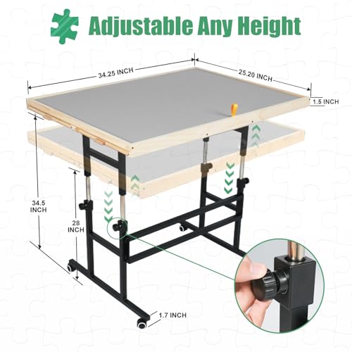 Image of ALL4JIG 1500 Piece Puzzle Table with Legs, 24.53 inchx33.19 inchAdjustable Puzzle Table, 3-Tilting-Angle Portable Wooden Puzzle Board with 4 Drawers&Cover,Drafting&Laptop Table for Couch,for Lego Building