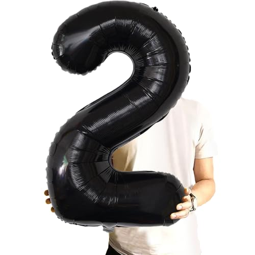 Image of Number Balloons Black Party Balloon - Giant Number 2 Balloon, 40 Inch Large Balloon for Birthday Decorations, Black Party Supplies for Men Women
