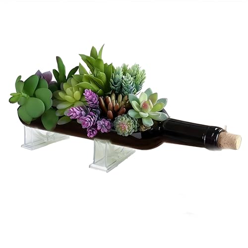 Wine Bottle Planter Vase with Stand, Wine Bottle Succulent Planter Pots for Plants/Cactus/Flower,Glass Candle Holder Vase, Glass Fruit Salad Tray, Without Plant