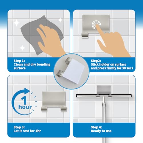 Image of Shower Squeegee with Long Handle and Adhesive Hook. for Glass Doors, Tile Walls, Mirrors and Windows. Telescoping Squeegee for Cleaning. Bathroom Stainless Steel Squeegee, 10inch Wide, Chrome - 1pk