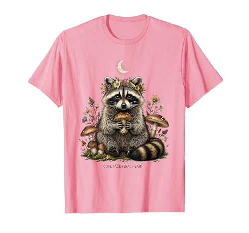 Cute Face Feral Heart Raccoon Graphic Design T-Shirt, Men, Pink, Large