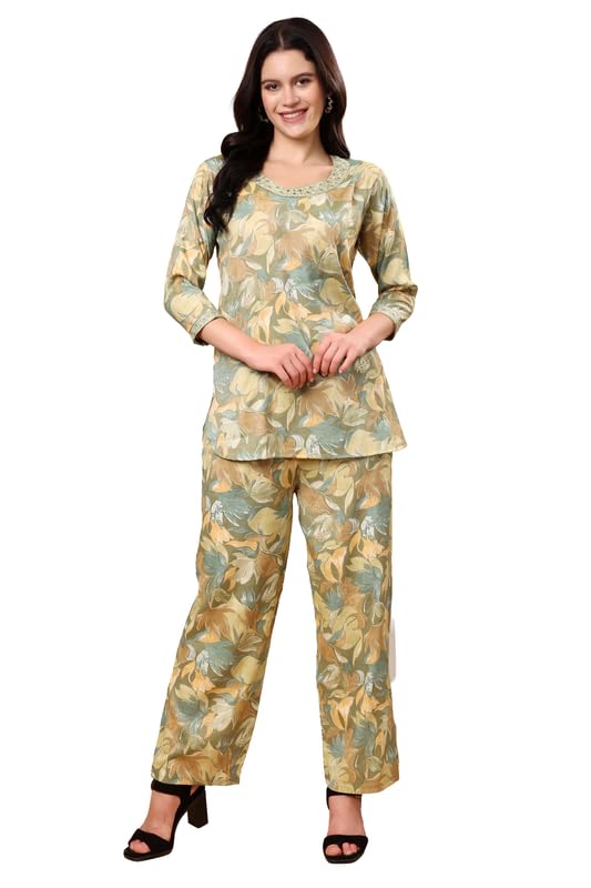 Image of London Hills Women Printed Kurta with Pant Salwar Suit Set || Plazo Kurti Cotton Set