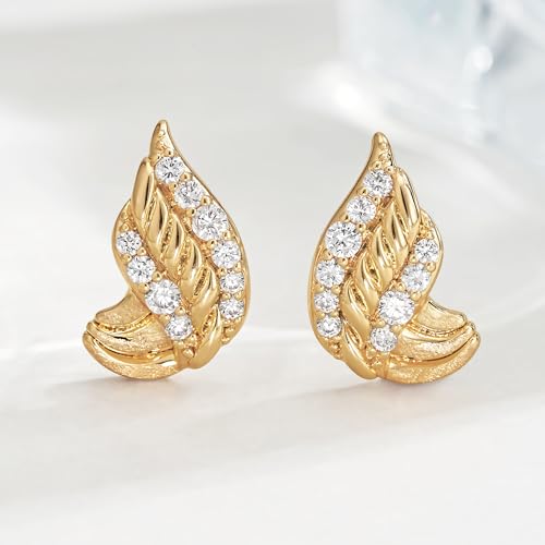 FETTERO Stud Earrings for Women - 14K Gold Plated CZ Hypoallergenic Earrings Studs Dainty Black CZ Leaf Gold Earrings for Women Trendy Statement Jewelry