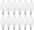 CYLYT 12-Pack E12 Candelabra Light Bulbs 40W Warm White 2500K, 380 Lumen Chandelier Light Bulb for Ceiling Fan, Indoor or Outdoor, B10 Clear Incandescent Candle Bulbs, Dimmable