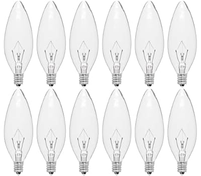 CYLYT 12-Pack E12 Candelabra Light Bulbs 40W Warm White 2500K, 380 Lumen Chandelier Light Bulb for Ceiling Fan, Indoor or Outdoor, B10 Clear Incandescent Candle Bulbs, Dimmable