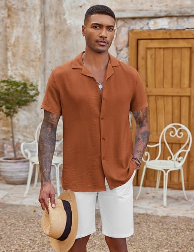 COOFANDY Men's Casual Button Down Shirt Short Sleeve Textured Summer Cuban Beach Shirts3