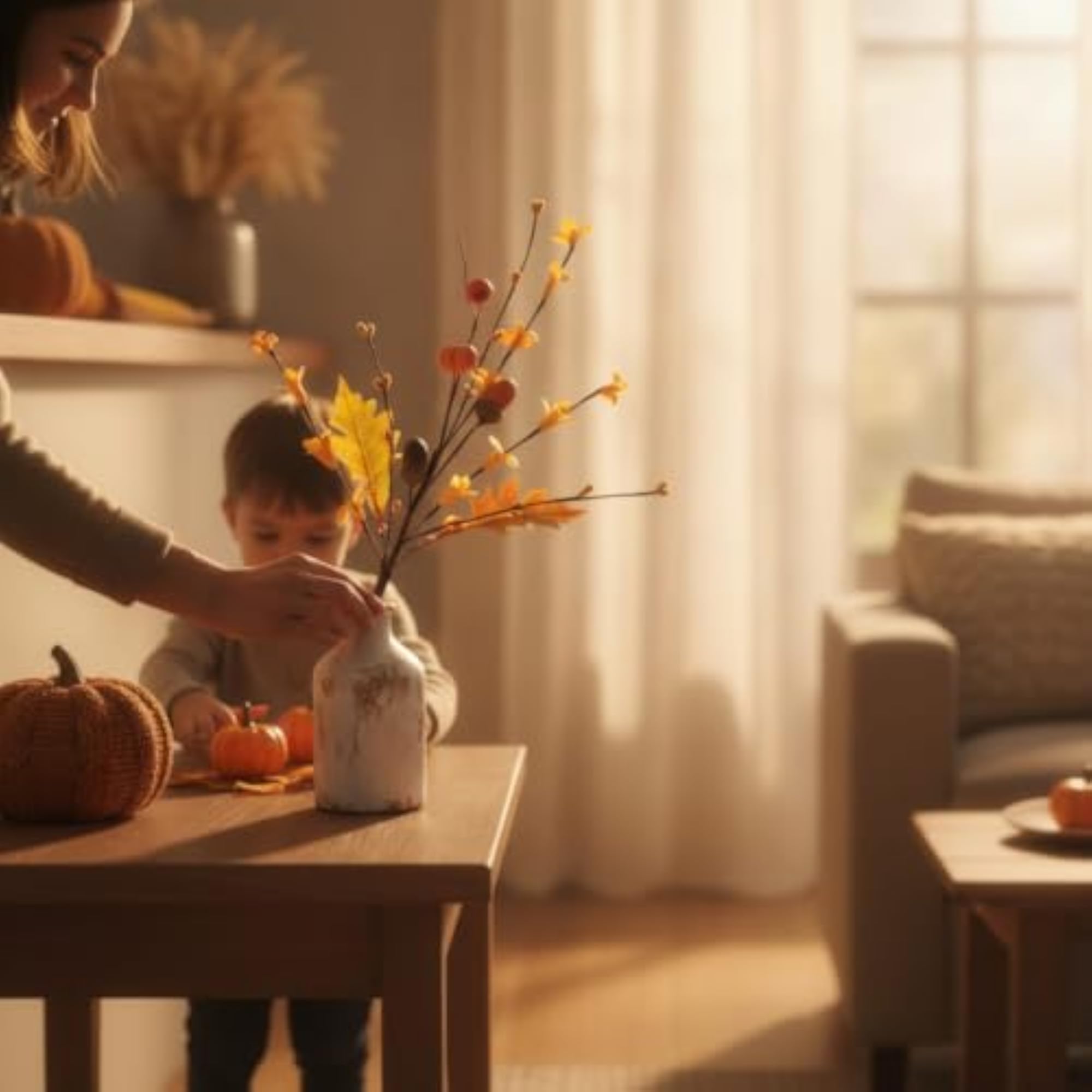 Harvest-Style Autumn Spray with Mini Pumpkins, Decorative Spray