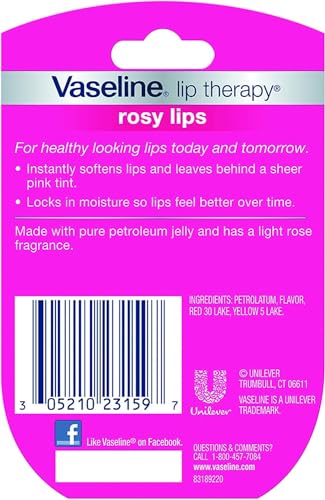 Image of Vaseline Lip Therapy Rosy Lips Flavor Dry Chapped Lips 0.25 Oz (7G), Pink